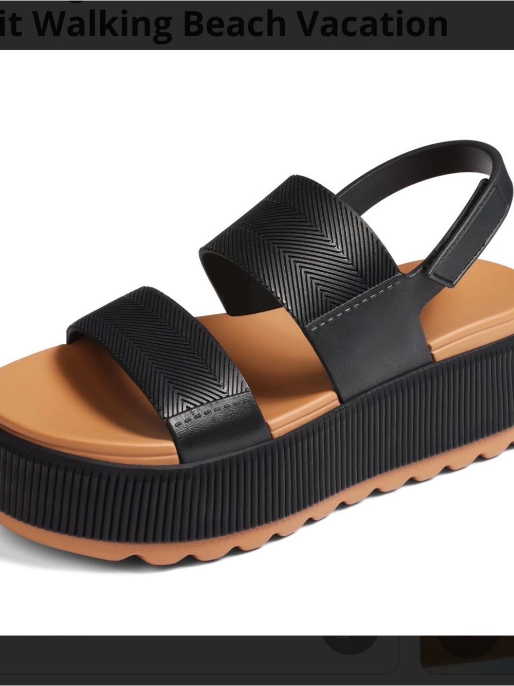 Black Platform Slingback Sandal with Tan Footbed